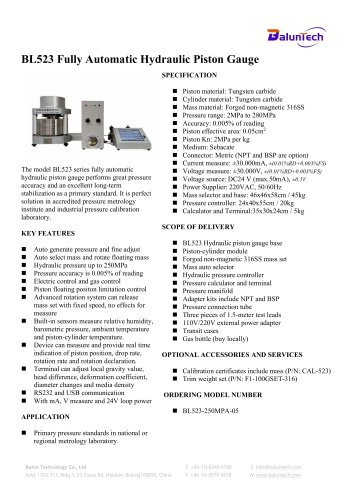 BL523 Automatic Hydraulic Piston Gauge