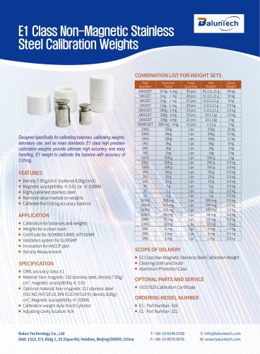 E1 Class Non-Magnetic Stainless Steel Calibration Weights