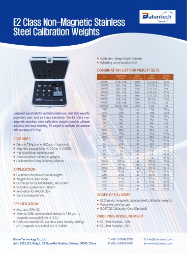 E2 Class Non-Magnetic Stainless Steel Calibration Weights