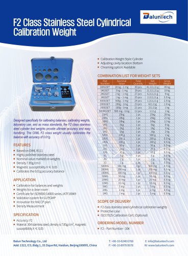 F2 Class Stainless Steel Cylindrical Calibration Weight