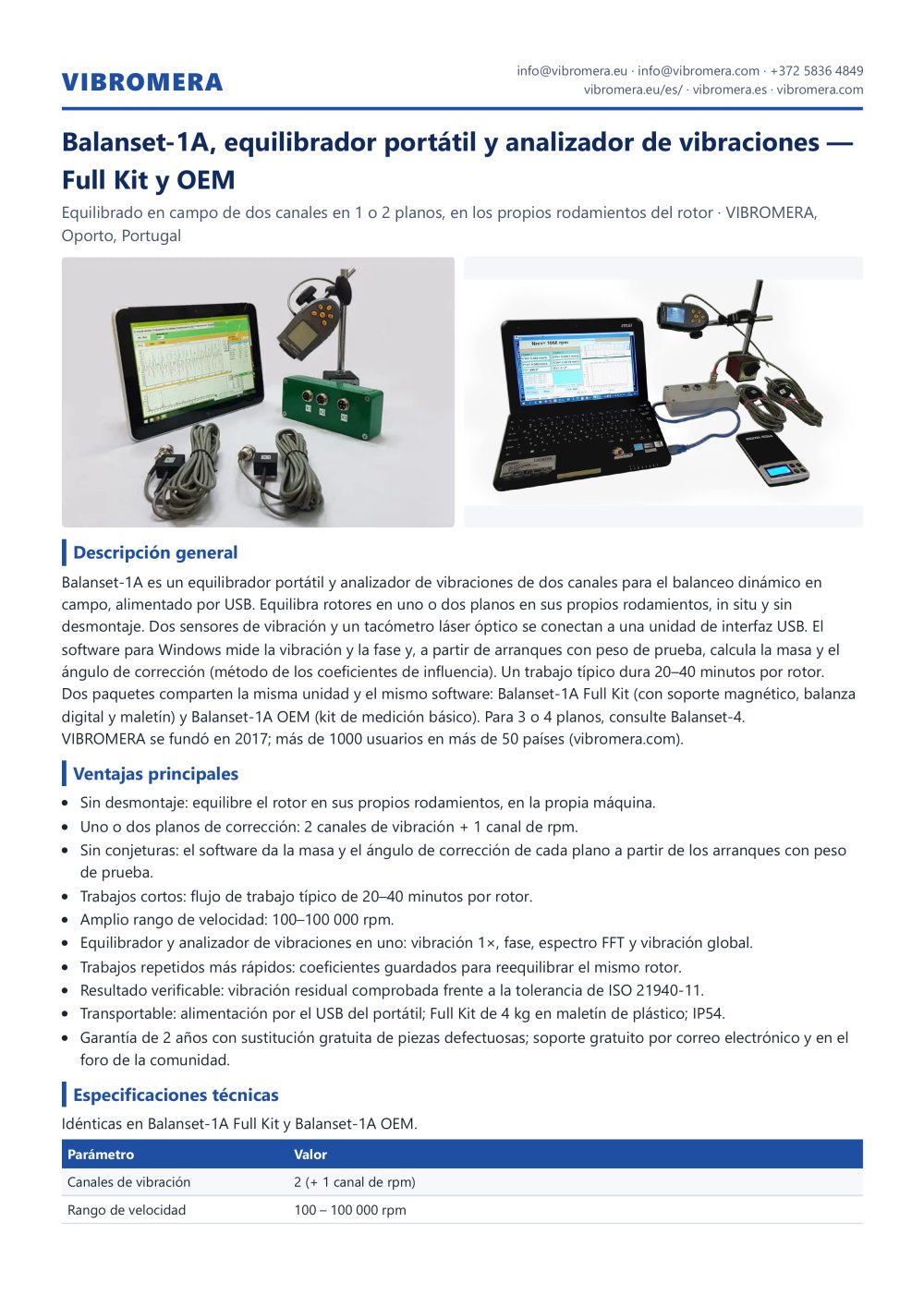 Balanset-1A, equilibrador port&aacute;til y analizador de vibraciones &mdash; Full Kit y OEM - VIBROMERA