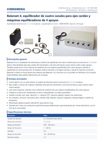 Balanset-4, equilibrador de cuatro canales para ejes cardán y máquinas equilibradoras de 4 apoyos