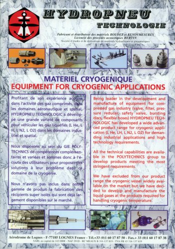 EQUIPMENT FOR CRYOGENIC APPLICATIONS