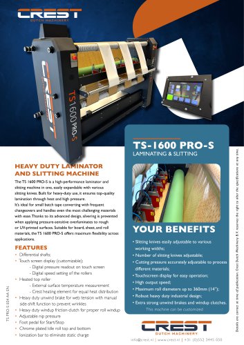 Crest Datasheet TS1600 PRO-S