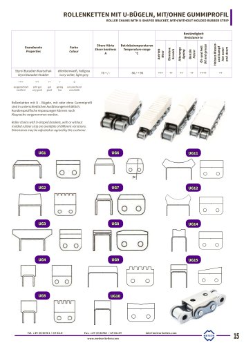   Roller chains with U-shaped brackets, with/without molded rubber profile