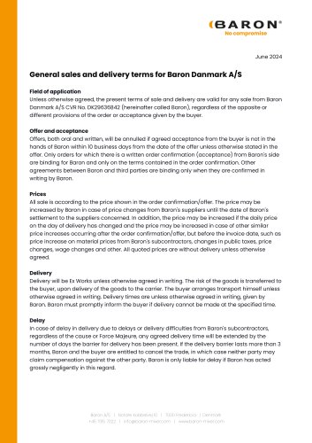 General sales and delivery terms for Baron Danmark A/S