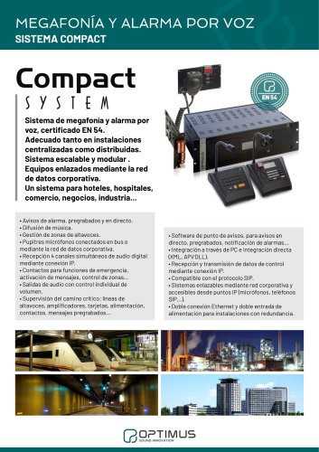 COMPACT, sistema de megafonía y alarma por voz, certificado EN 54