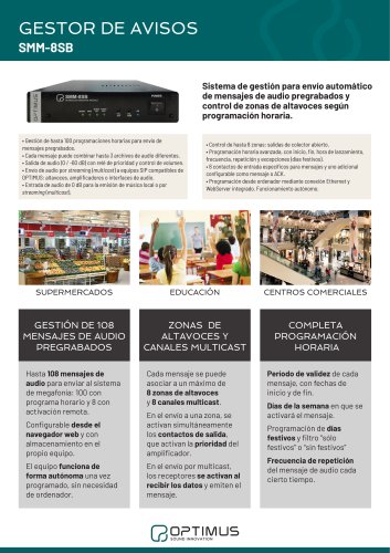 SMM-8SB, gestor de mensajes pregrabados con control horario y de zonas