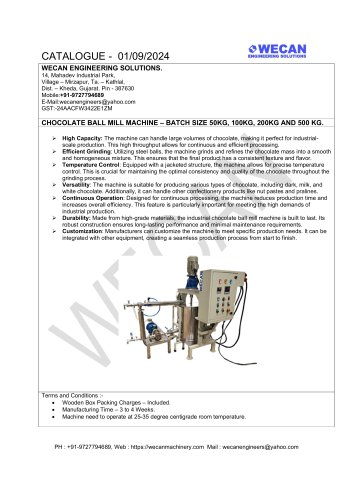 CHOCOLATE BALL MILL MACHINE &ndash; BATCH SIZE 50KG, 100KG, 200KG AND 500 KG.