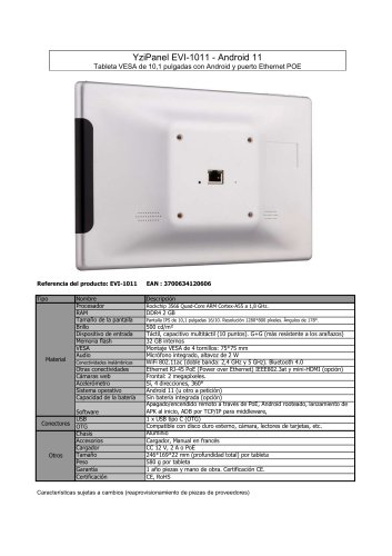 EVI-1011 : Tableta VESA de 10,1 pulgadas con Android y puerto Ethernet POE
