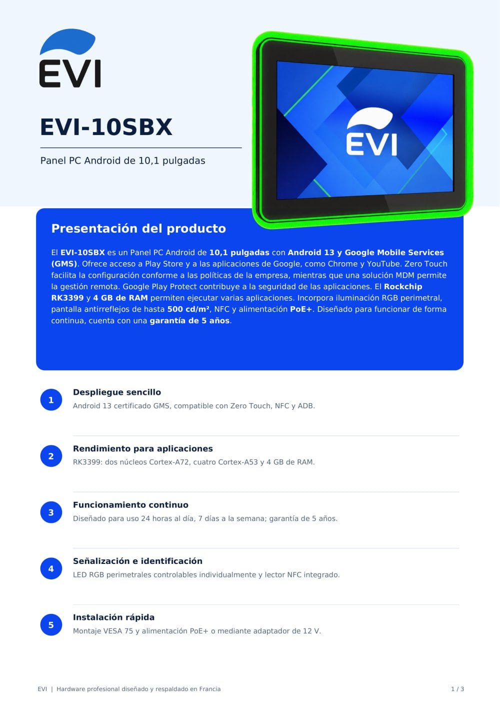 EVI-10SBX - Tableta Android de 10,1&Prime; con GMS, PoE+ y 5 a&ntilde;os de garant&iacute;a - EVI SAS