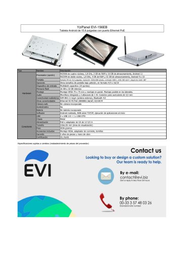 EVI-156EB : Tableta Android de 15,6 pulgadas con puerto Ethernet PoE