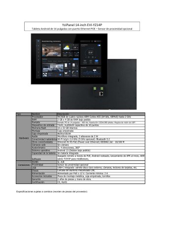 EVI-YZ14P : Tableta Android de 14 pulgadas con puerto Ethernet POE &ndash; Sensor de proximidad opcional