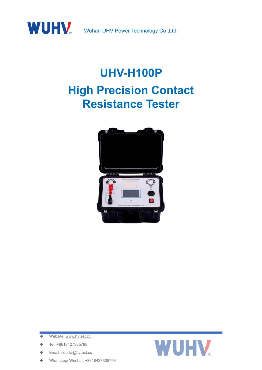 UHV-H100P High Precision Contact Resistance Test Set -Catalog - Wuhan UHV Power Technology Co.,Ltd.