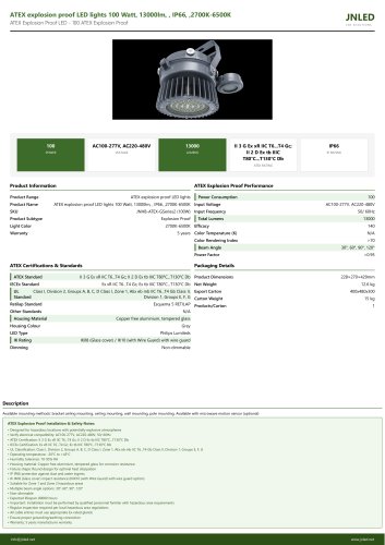 ATEX explosion proof LED lights 100 Watt, 13000lm, , IP66, ,2700K-6500K