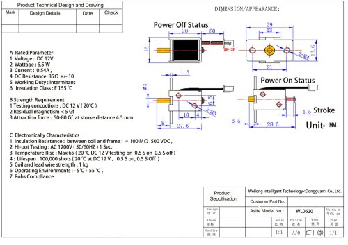 WL0620 Solenoid Lock For Locking Guide
