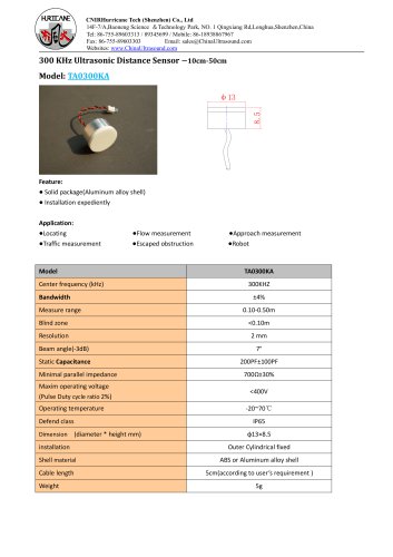 TA0300KA-Ultrasonic-Distance-Sensor-Datasheet