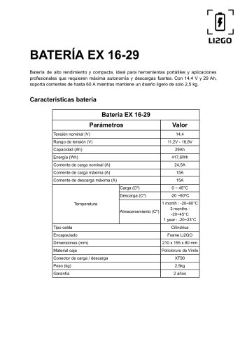 Ficha T&eacute;cnica EX 16-29