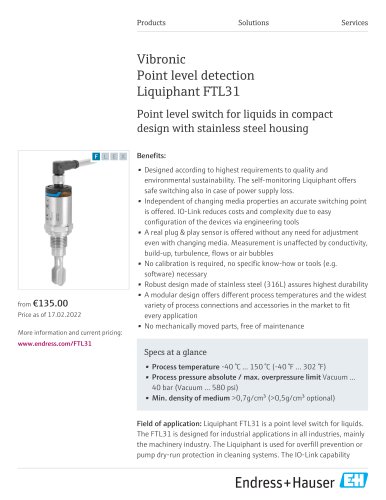 Vibronic Point level detection Liquiphant FTL31