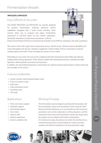 OMVE MPV231FE & MPV351FE Fermentation Vessels