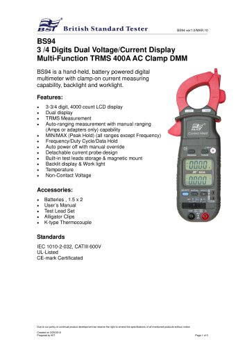 3 /4 Digits Dual Voltage/Current Display Multi-Function TRMS 400A AC Clamp DMM