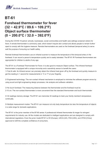 BT-61 Forehead thermometer for fever