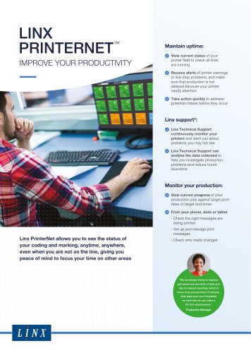 LINX PRINTERNET™ IMPROVE YOUR PRODUCTIVITY