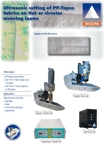 Ultrasonic cutting of PP-Tapes fabrics on flat or circular weaving looms