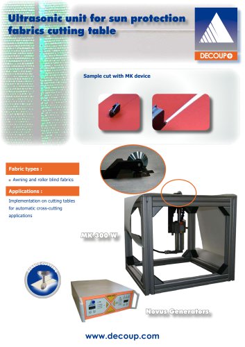 Ultrasonic unit for sun protection fabrics cutting table