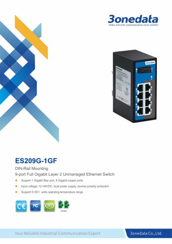 3onedata | ES209G-1GF | Unmanaged | DIN-rail | 8 ports Gigabit Ethernet Switch with 1 Fiber port