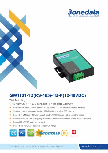 3onedata | GW1101-1D(RS-485) | Wall Mounting | 1-port RS-485/422 to Ethernet Modbus Gateway