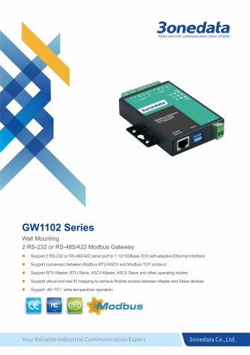 3onedata | GW1102 | 2-port RS-232/485/422 to Ethernet Modbus Gateway