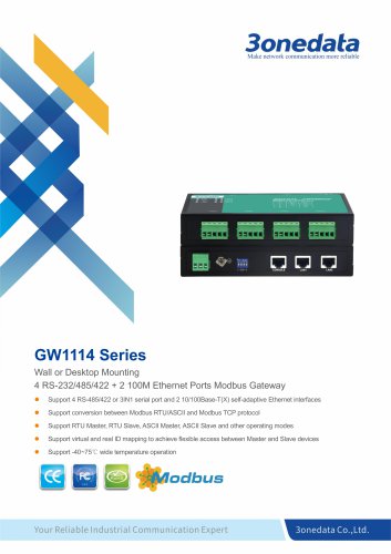 3onedata | GW1114 | 4-port RS-232/485/422 to Ethernet Modbus Gateway