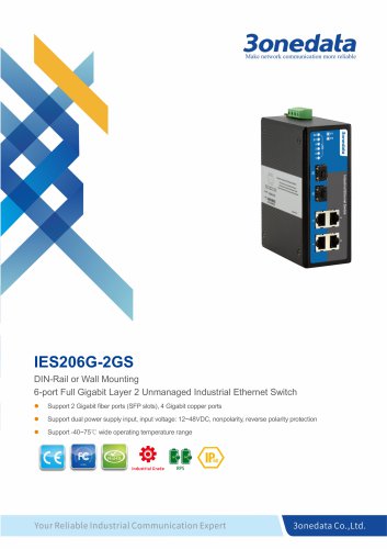 3onedata | IES206G-2GS | DIN rail | Unmanaged | 4 ports Gigabit Industrial Ethernet Switch with 2 ports gigabit SFP