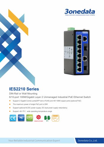 3onedata |IES2210 Series Datasheet | 6/10-port 100M/Gigabit Unmanaged Industrial PoE Switch