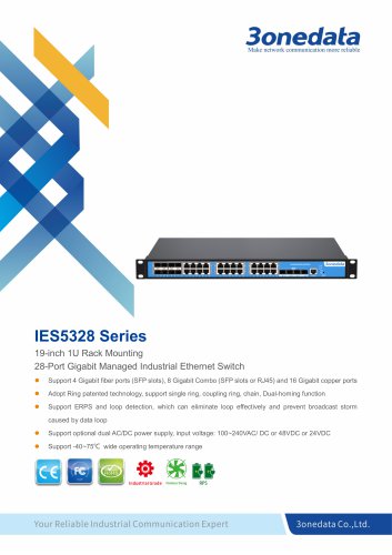 3onedata | IES5328 Series Datasheet | 19-inch 1U Rack Mounting 28-port Gigabit Managed Industrial Ethernet Switch