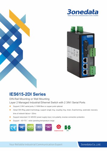 3onedata | IES615-2DI | Managed | DIN rail | 5 ports Industrial Ethernet Switch with 2 Serial ports