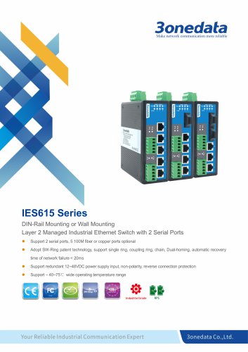 3onedata | IES615 | Managed | DIN rail | 5 ports Industrial Ethernet Switch with 2 Serial ports