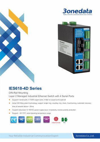 3onedata | IES618-4D | Managed | DIN rail | 8 ports Industrial Ethernet Switch with 4 Serial ports