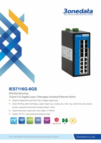 3onedata | IES7116G-8GS | DIN rail | Managed | Gigabit | 8 ports Industrial Ethernet Switch with 8 SFP slots