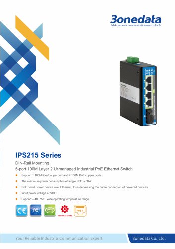 3onedata | IPS215 | Unmanaged | 5 ports Industrial PoE Switch with 4-port POE