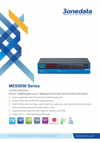 3onedata | MES5000 | IEC61850 | Managed | Rackmounting | 24 ports Industrial Ethernet Switch with 4 Gigabit SFP sockets | Electric Power System