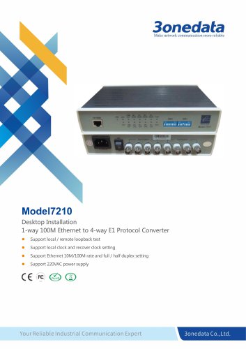 3onedata | Model7210 | 10/100M Ethernet to 4×E1 Bridge