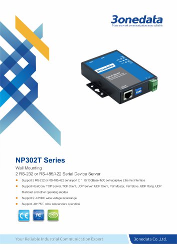 3onedata | NP302T | 2-port RS-232 or RS-485/422 Serial Device Server