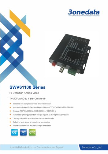 3onedata | SWV61100 |1-Channel TVI/CVI/AHD Video to Fiber Converter