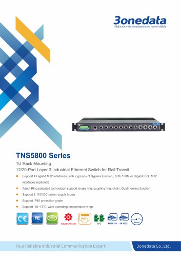 3onedata | TNS5800 Series (PoE) |EN 50155 12/20-port Gigabit M12 Layer 3 Industrial PoE Ethernet Switch