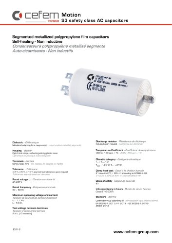 Segmented metallized polypropylene film capacitors Self-healing - Non inductive