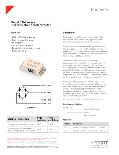 Endevco Model 71M Series Piezoresistive Shock Accelerometers