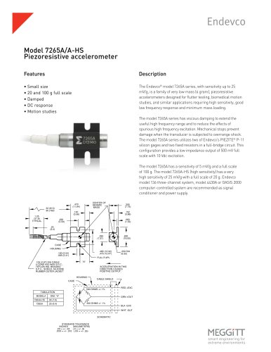 Endevco® Model 7265A Series Low Mass Piezoresistive Shock Accelerometers