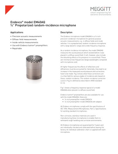 Endevco® model EM40AQ ½” prepolarized random-incidence microphone